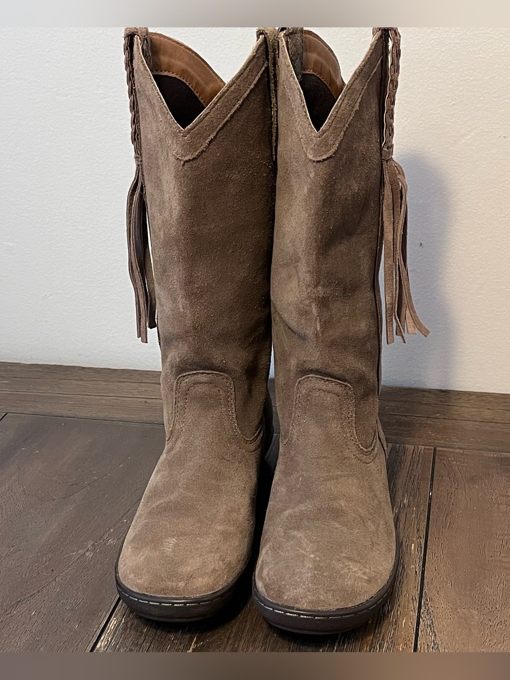 Ariat Sassafras Brown Suede Braided Tassel Boots Womens 7.5 - Picture 2 of 10